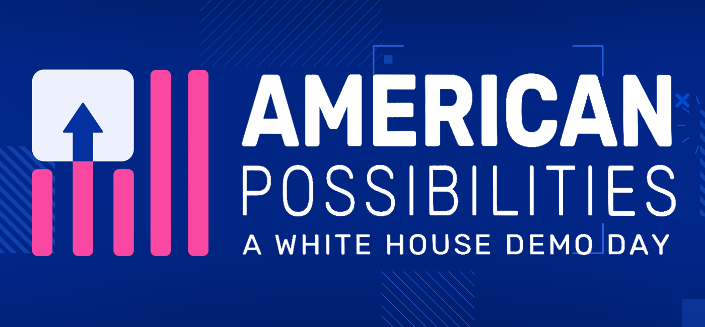 Logo for Demo Day featuring an upward arrow in the style of an American flag.